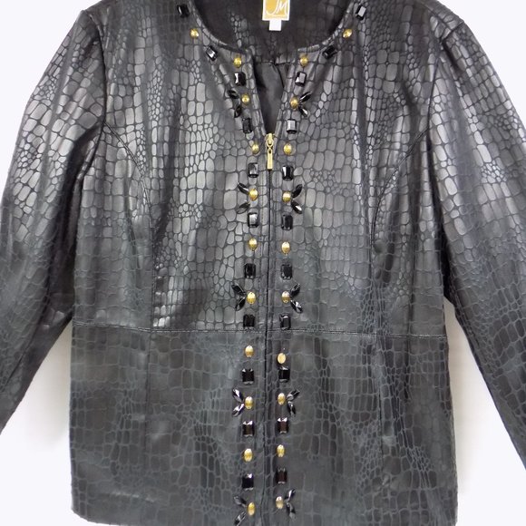 JM Collection Faux Leather Snakeskin Embellished Jacket Size XL NWT - Picture 2 of 8